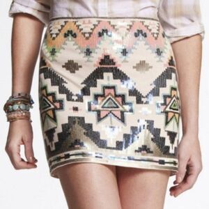 Express Sequin Aztec Printed Mini Skirt Size XS NWT